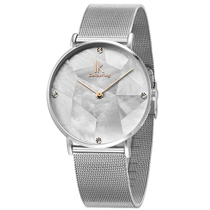 Montre Fantaisie Femme avec Bracelet Maille Cadran Nacre Ultra-Mince