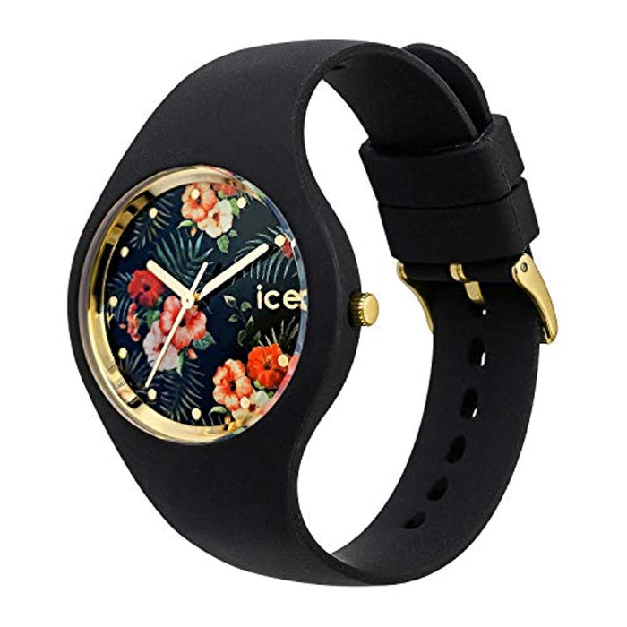 Montre Noire florale Coloniale pour femme avec bracelet en silicone