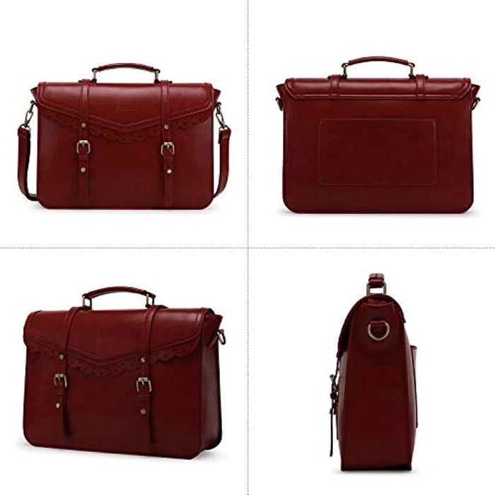 Cartable Femme Vintage pour Ordinateur 15,6 Pouces Sac Bandoulieres en Cuir