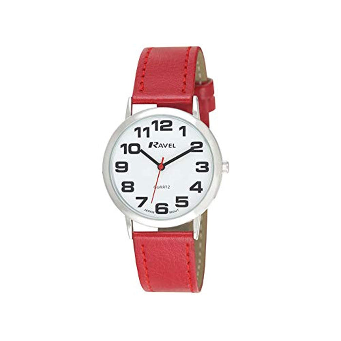 Ravel Montre pour Femme Large Cadran Blanc & Bracelet Rouge avec Boucle