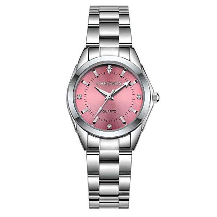 CHRONOS Montre analogique à quartz étanche en acier inoxydable pour femme