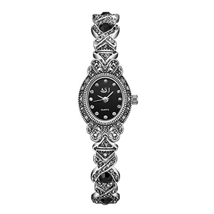 Montre Femme Pas Cher Gothique Strass en Acier Inoxydable Noir