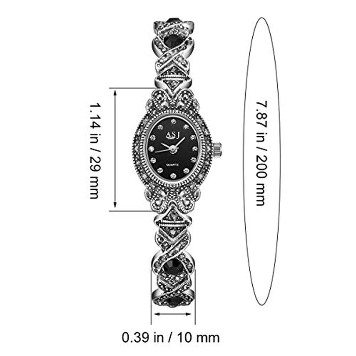 Montre Femme Pas Cher Gothique Strass en Acier Inoxydable Noir