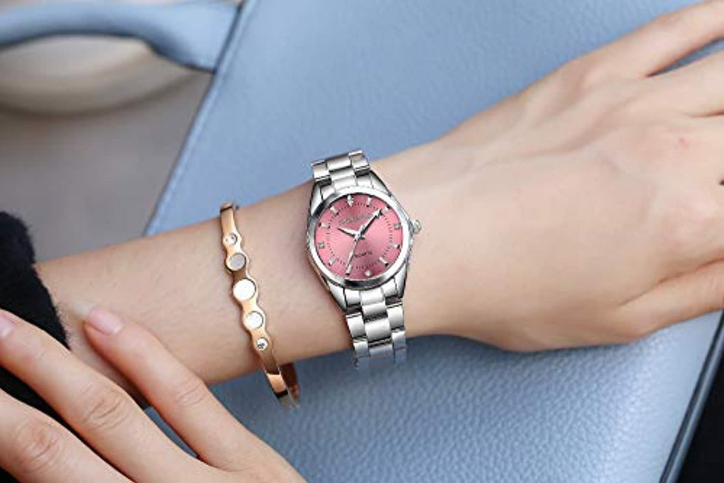 CHRONOS Montre analogique à quartz étanche en acier inoxydable pour femme