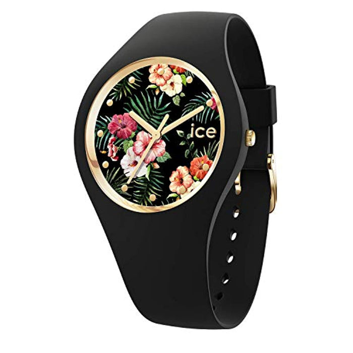 Montre Noire florale Coloniale pour femme avec bracelet en silicone