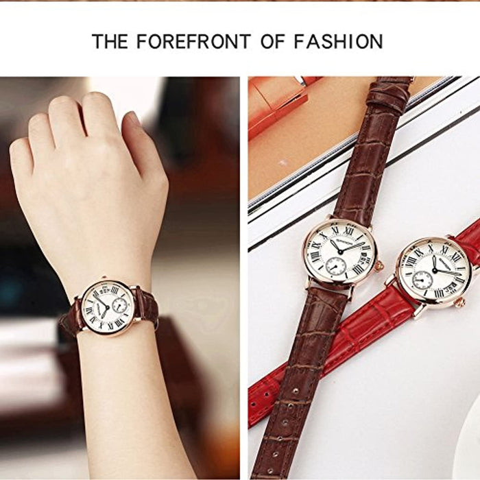 Montre Femme Dorée Bracelet en Cuir