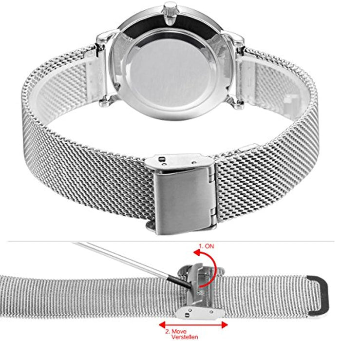 Alienwork Damen-Armbanduhr mit Mesh-Armband für Mädchen