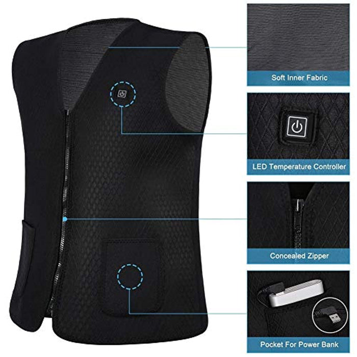 Gilet Chauffant Chargement USB Lavable pour  Homme et Femmes