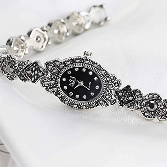 Montre Femme Pas Cher Gothique Strass en Acier Inoxydable Noir