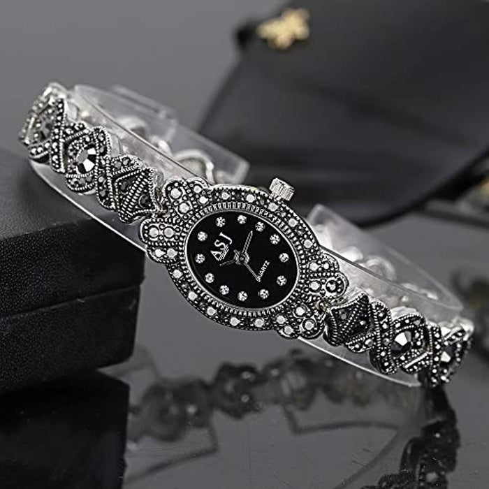 Montre Femme Pas Cher Gothique Strass en Acier Inoxydable Noir