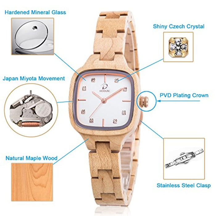 Montre Tendance Femme Pas Cher en Bois Bracelet Réglable