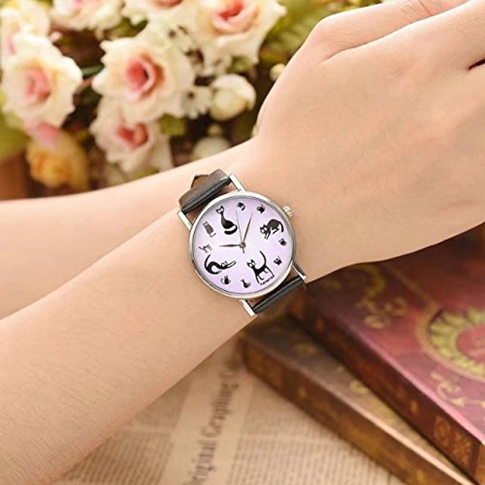 Cadeau pour Fête des Mères Montre Femme Chat Quartz Animale