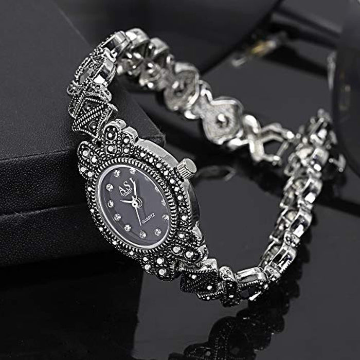 Montre Femme Pas Cher Gothique Strass en Acier Inoxydable Noir