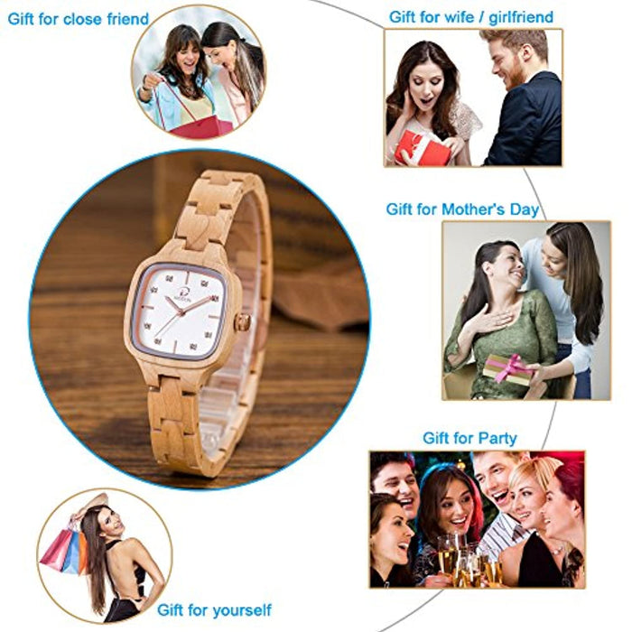 Montre Tendance Femme Pas Cher en Bois Bracelet Réglable