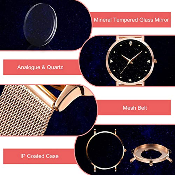 Montre Fille Bracelet avec de Maille d' en Acier Inoxydable élégant et étoilé