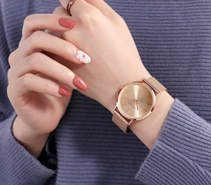 Très Mince Montre pour Femme Quartz Étanche Acier Inoxydable avec Bracelet