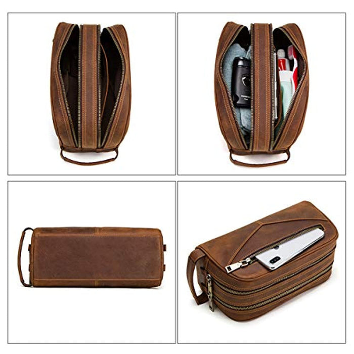 Trousse de Toilette Homme En Cuir à Double Fermeture