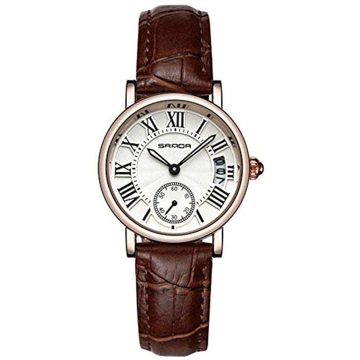 Montre Femme Dorée Bracelet en Cuir