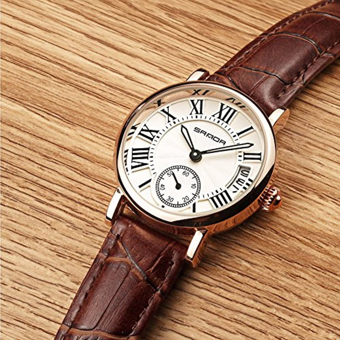 Montre Femme Dorée Bracelet en Cuir