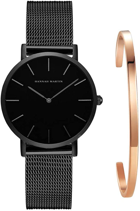 Très Mince Montre pour Femme Quartz Étanche Acier Inoxydable avec Bracelet