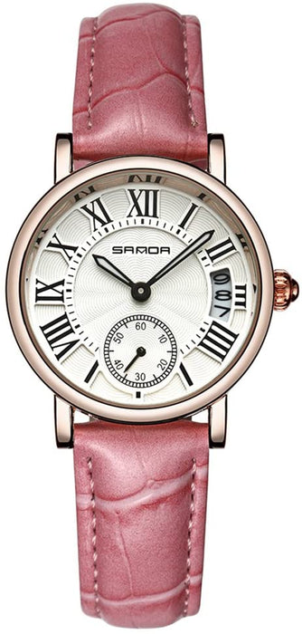 Montre Femme Dorée Bracelet en Cuir