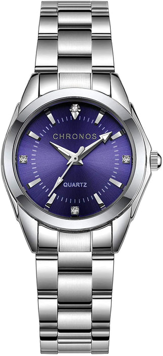 CHRONOS Montre analogique à quartz étanche en acier inoxydable pour femme