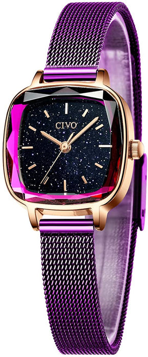 Montre Femme Dorée Cadran Rectangulaire Acier Inoxydable Or Rose