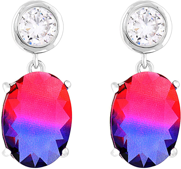 TEMPUS FUGIT Rhodinierte Multilight Duo-Ohrringe mit leuchtend farbigen Kristallen