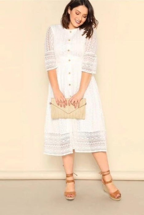 Plus size bohemian white dress