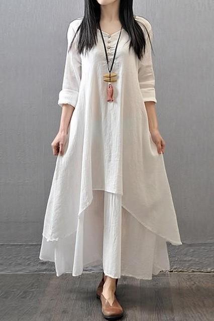 Langes böhmisches Kleid aus weißer Baumwolle