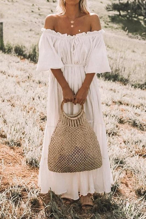 Bohemian Off-Shoulder White Long Dress