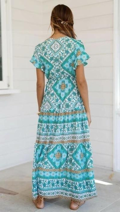 Long turquoise bohemian dress