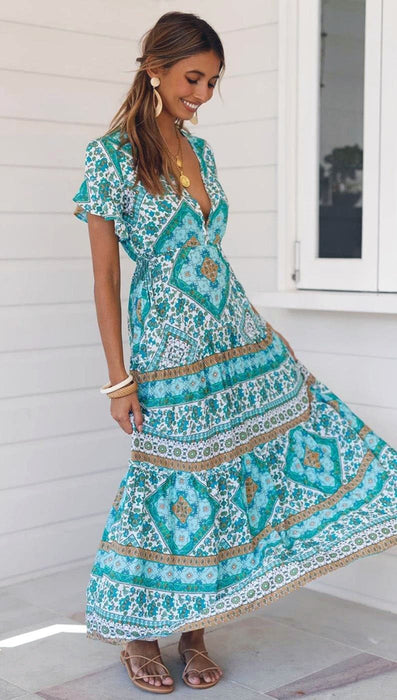 Long turquoise bohemian dress