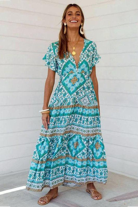 Long turquoise bohemian dress