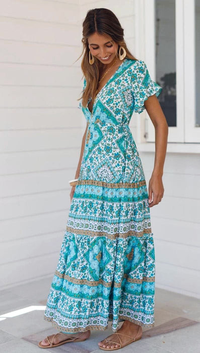 Long turquoise bohemian dress