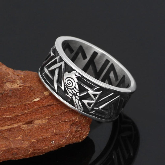 BAGUE VIKING - Valknut & Futhark