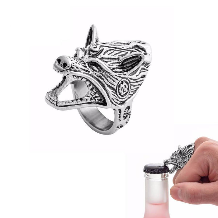 Bague Viking <br>Tête de Fenrir & ouvre bouteille</br>