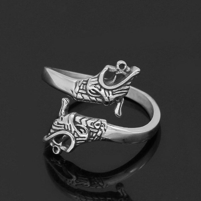 Bague Viking Double <br>Tête De Dragon</br>