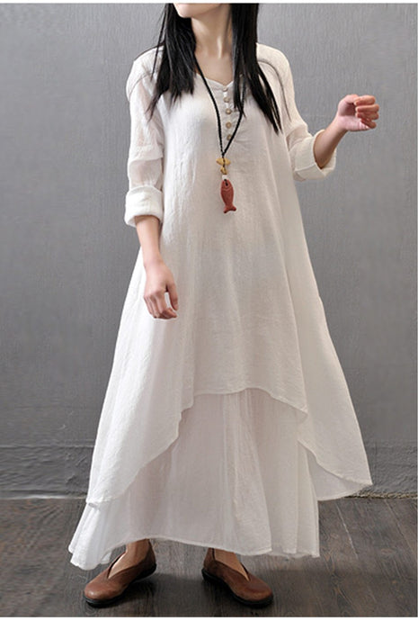Langes böhmisches Kleid aus weißer Baumwolle