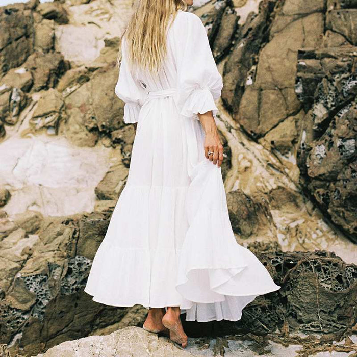 Bohemian Off-Shoulder White Long Dress