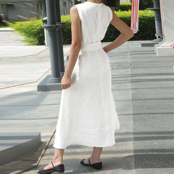 White Bohemian Cotton Long Sleeveless Dress