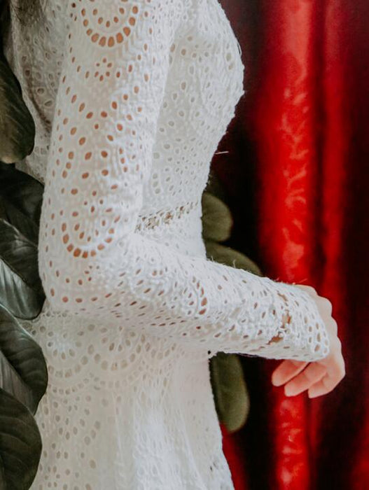 Bohemian White Lace Long Sleeve Dress