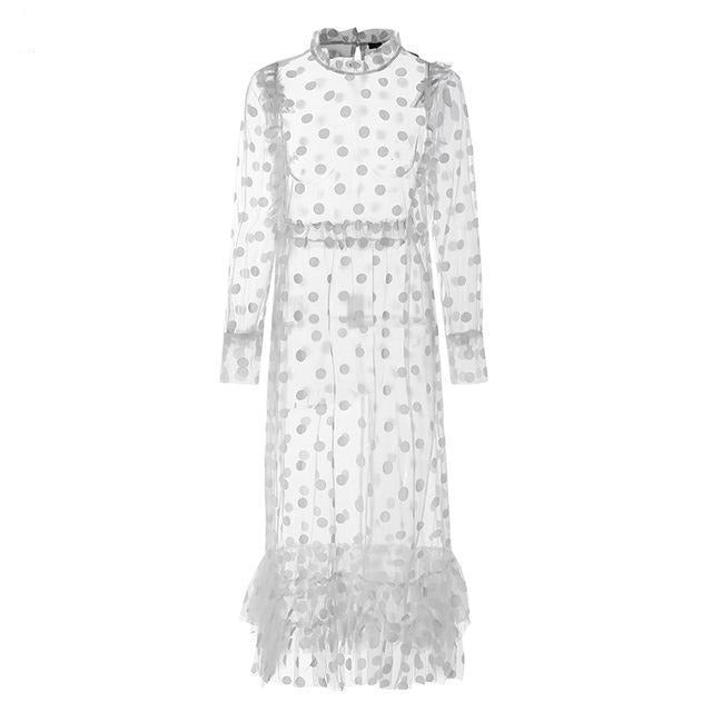 Robe Longue Bohème Transparente blanche dot