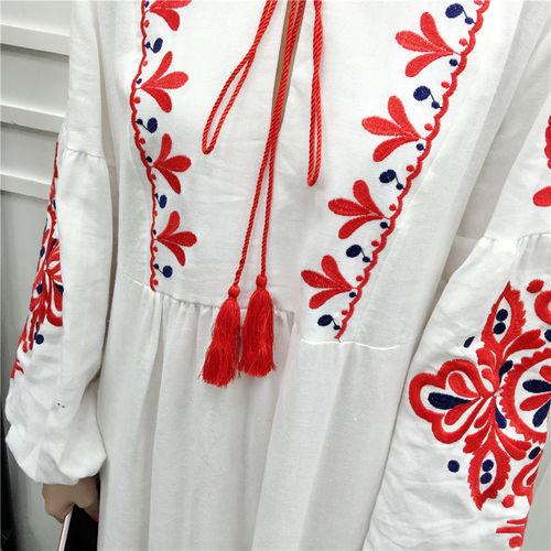 Long White Embroidered Bohemian Dress