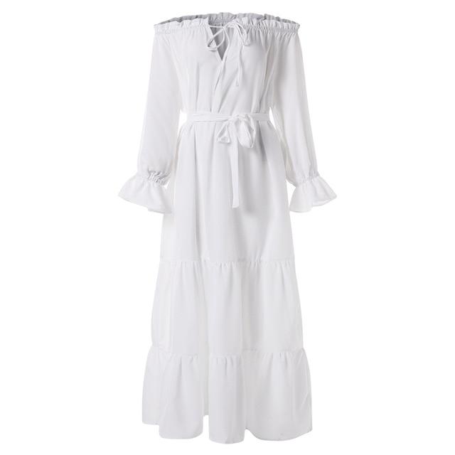 Robe Longue Blanche Épaules Dénudées Bohème