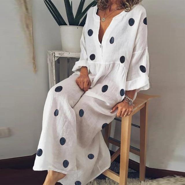 Long Bohemian Polka Dot Dress