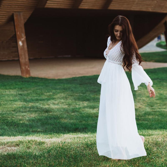 Bohemian Long White Lace Dress